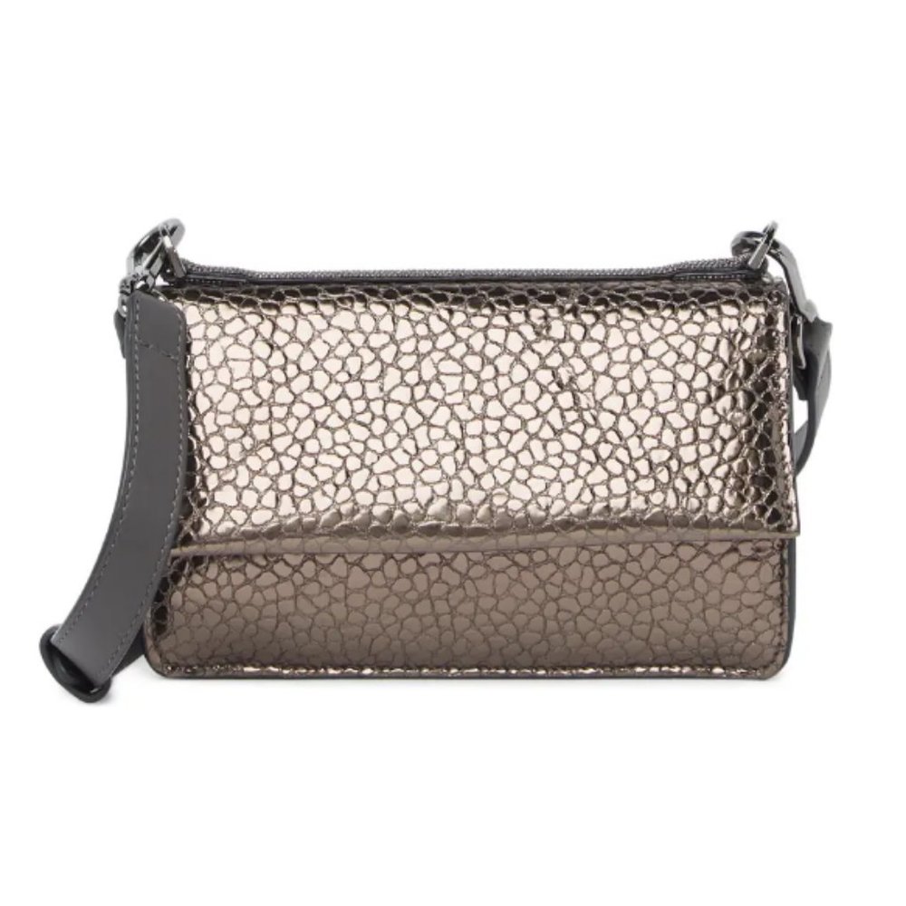 NWT BRUNELLO CUCINELLI Croc-Embossed Metallic Leather Shoulder Bag